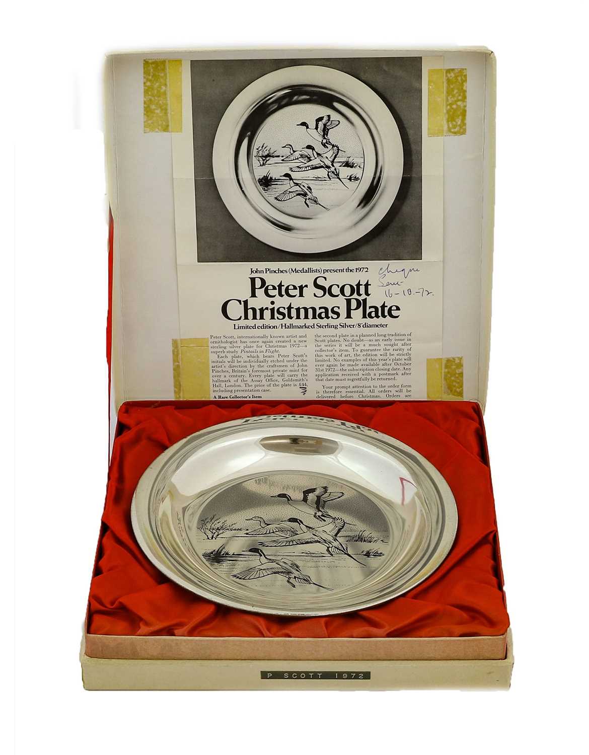 An Elizabeth II Silver Plate, by John Pinches, London, 1972, circular, printed with ducking flight