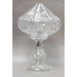 Cut glass mushroom lamp and a cut glass bowl and vase (3)