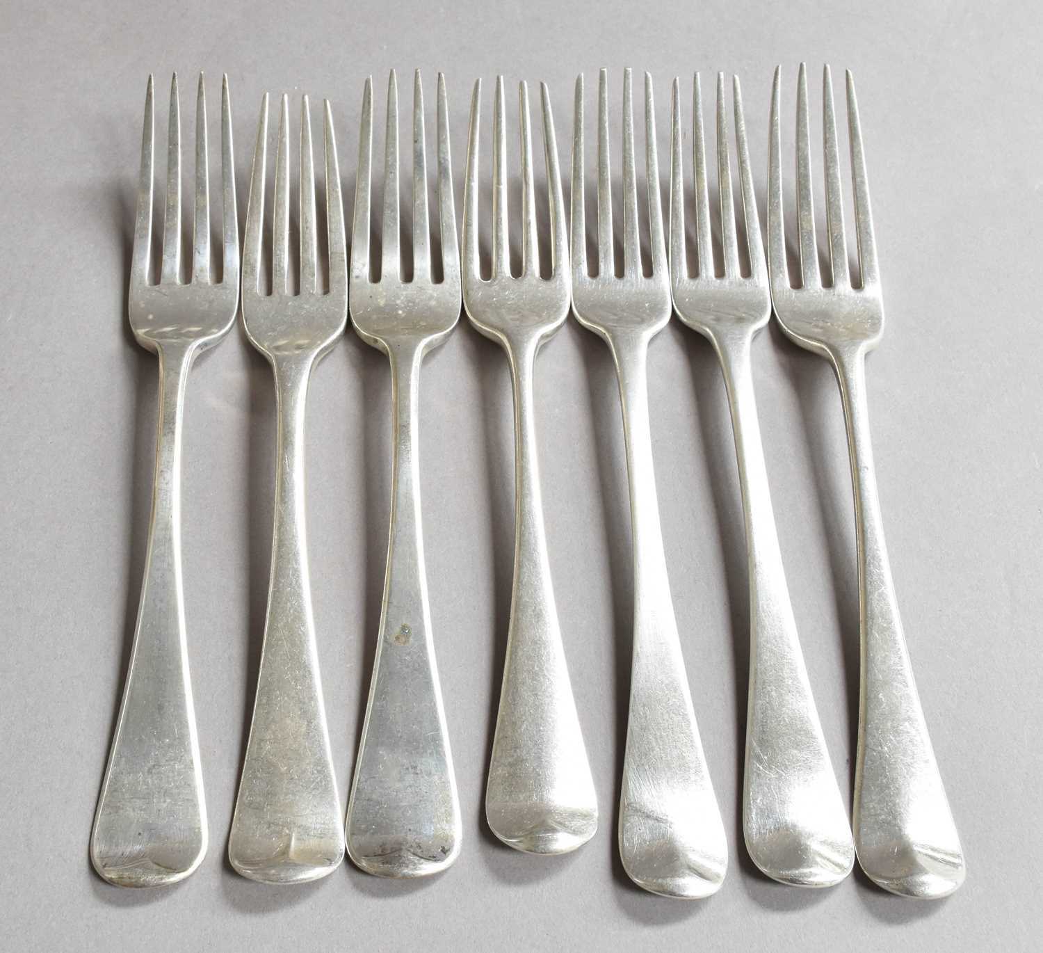 Seven Various George III and Later Silver Table-Forks, Various Makers and Dates, Old English