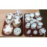 A Royal Albert "Old Country Roses" pattern tea service consisting of teacups, saucers, teapot,