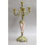 A 19th century style faux marble and gilt metal five-light candelabra, a pair of 19th century