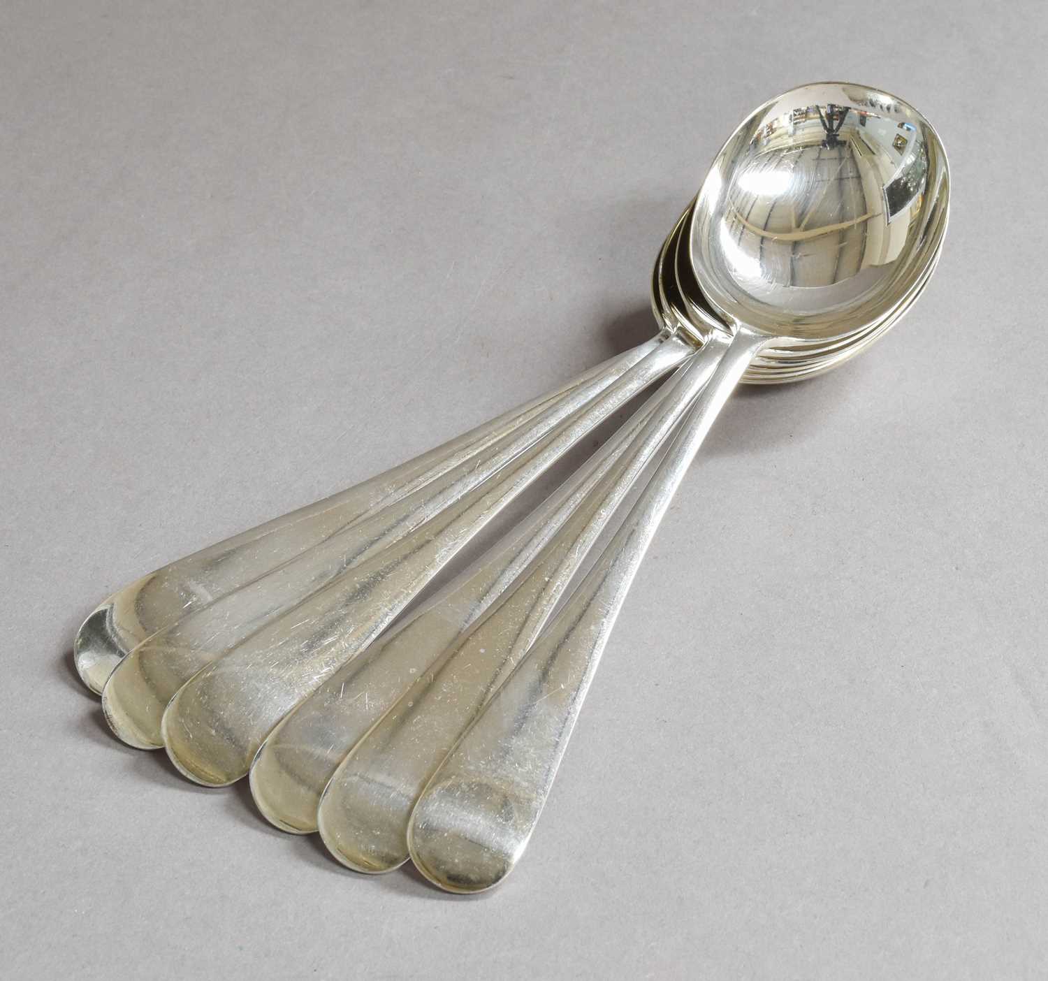 A Set of Six George V Silver Soup-Spoons, by Manoah Rhodes & Sons Ltd., Sheffield, 1926, Old English