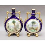 A pair of Worcester Grainger moon flasks painted with pastoral scenes, 21cm highNo damage or repair,