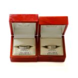 Two Irish 14 carat white gold band rings, finger sizes L and YGross weight 10.9 grams.