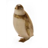 A Carved Marine Ivory Model of a Penguin, early 20th century, naturalistically worked and stained,