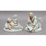 A pair of Sitzendorf figures of Chinese men, the tallest 12cmBoth figures free from damage and