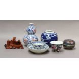 A group of Chinese porcelain, including an 18th century tea bowl and saucer, the remaining items