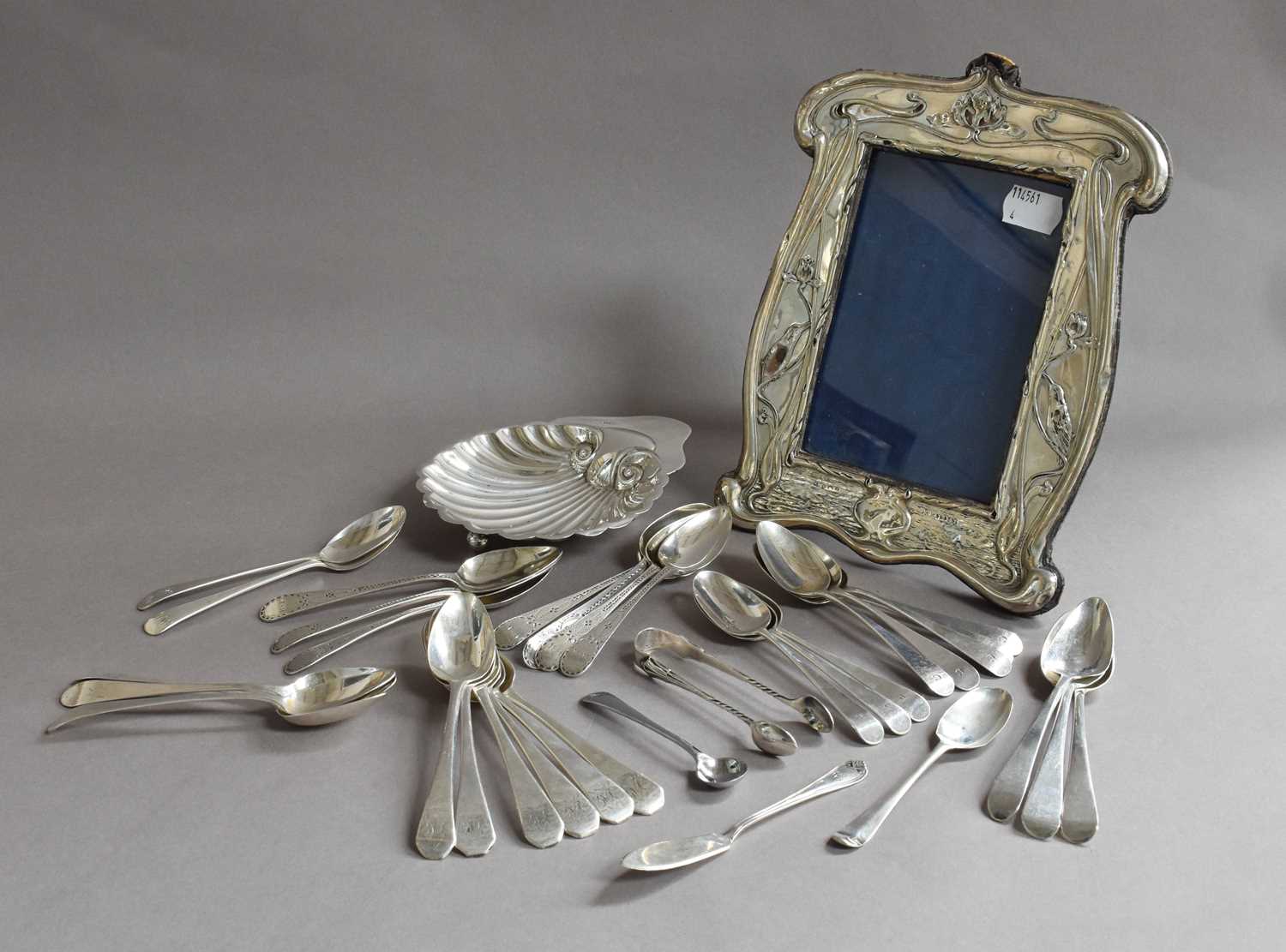 A Collection of Assorted Silver, including: a silver butter-shell; a silver photograph-frame, a/f