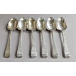 A Set of Six George III Irish Silver Table Spoons, by Michael Keating, Dublin, 1773, Old English