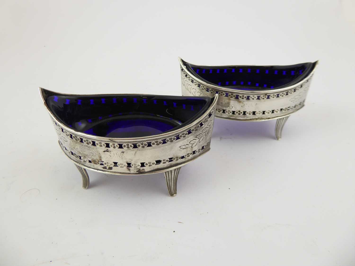 A Pair of George III Irish Silver Salt-Cellars, Maker's Mark JJ, Dublin, 1799, each navette-shaped - Image 2 of 5