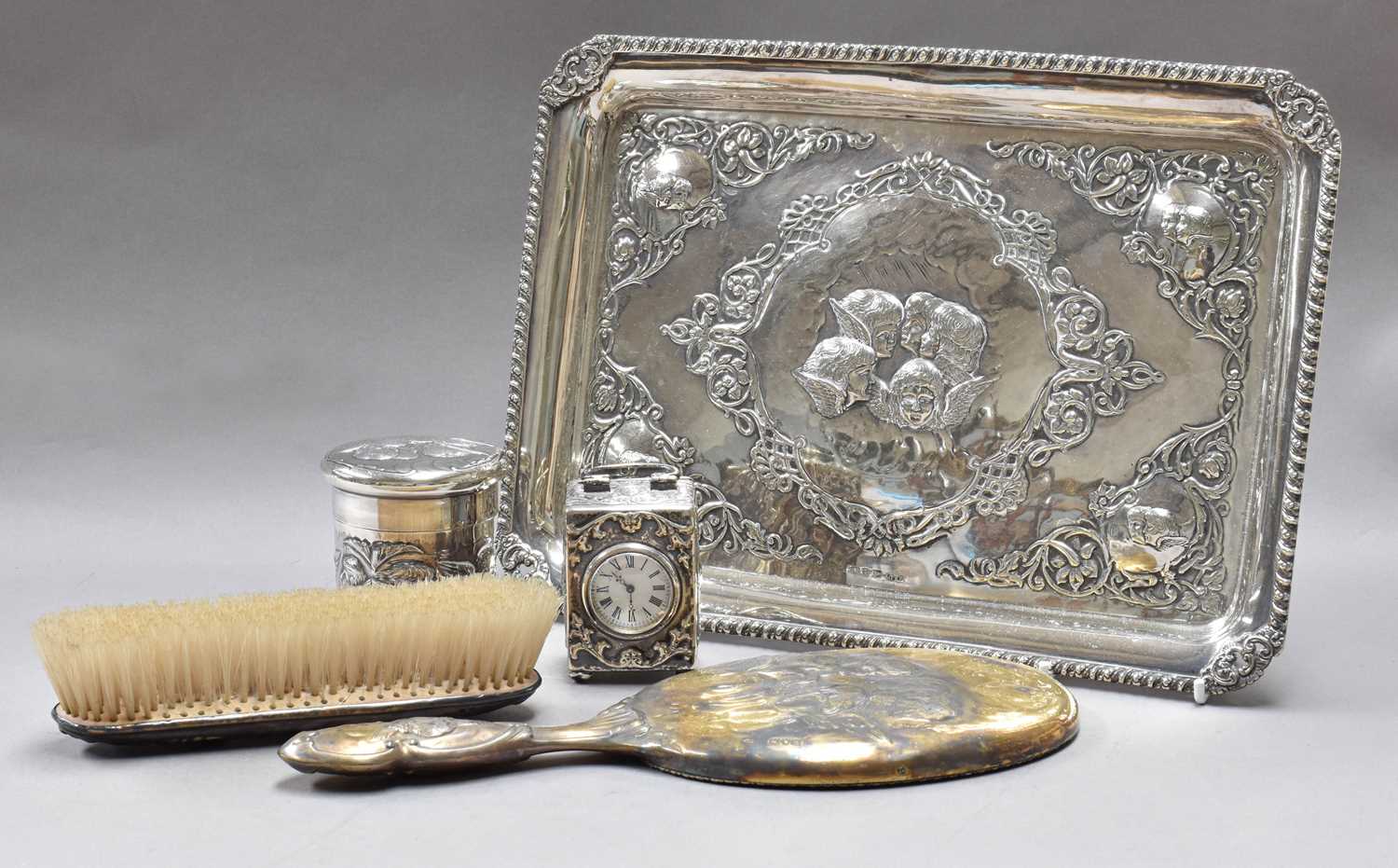 A Victorian Silver Dressing Table Service, by William Comyns, London, 1900, each piece stamped