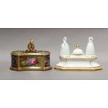 A Flight Barr & Barr Worcester inkwell, together with another inkwell, the largest 19cm long (2)