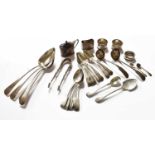 A Collection of Assorted Silver Flatware including: a pair of George III sugar-tongs; two Scottish
