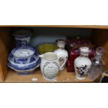 Spode Italian pattern blue and white bowls and vases, Wedgwood, cut glass, etc