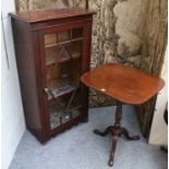 A George II tripod table, 58cm by 50cm by 70cm, and a display cabinet, 60cm by 35cm by 116cm (2)