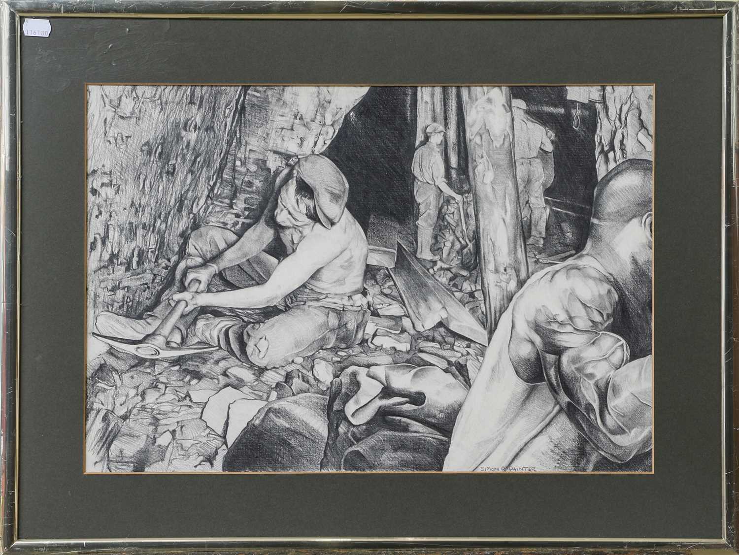 Simon R Painter (20th Century)Coal mining sceneSigned, pencil and charcoal, 36cm by 53cm; together - Image 2 of 8