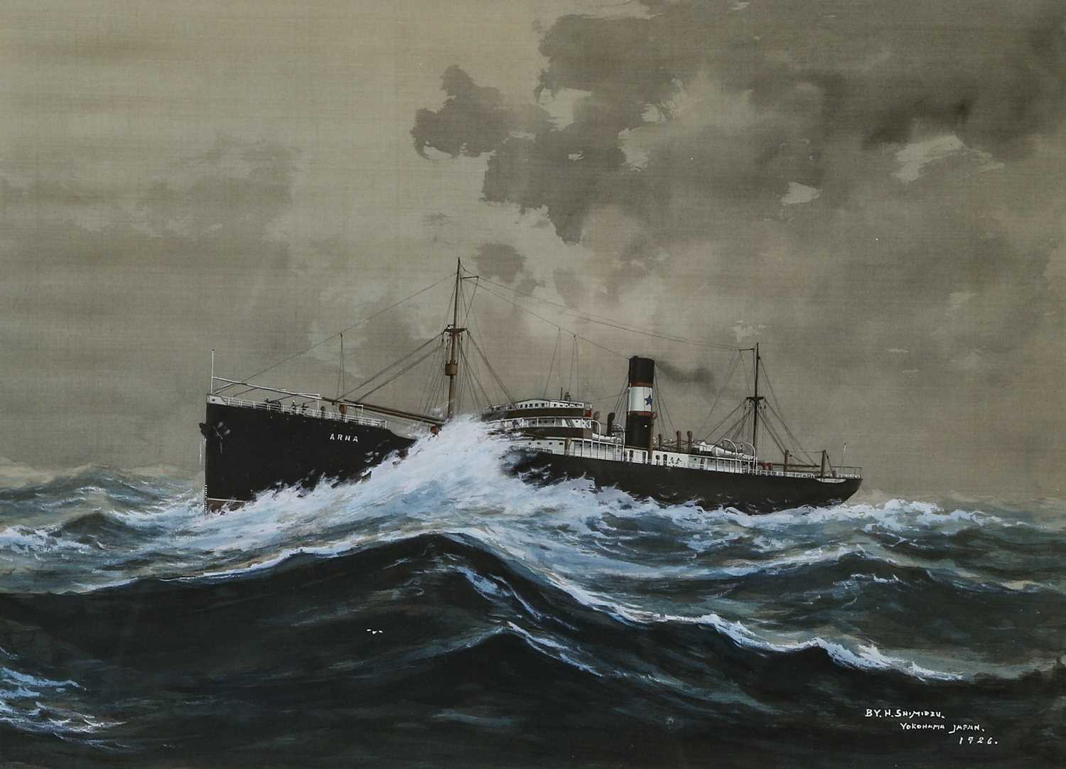 H.Shimidzu (20th Century) A study of the steamship Arna Signed, inscribed and dated H.Shimidzu.