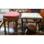 A French style carved giltwood stool with canework seat, stamped 4428, together with a Victorian