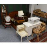 A quantity of furniture comprising: a double bed frame, cheval mirror, rocking chair, upholstered
