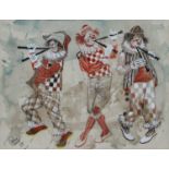John UHT (20th Century) ''Pipers A Dancing'' Signed and dated (19)84, mixed media together with