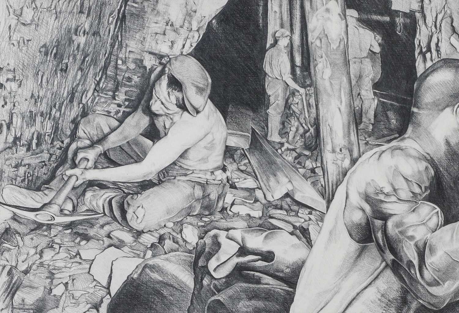 Simon R Painter (20th Century)Coal mining sceneSigned, pencil and charcoal, 36cm by 53cm; together
