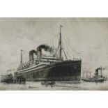 A.Grigor (20th Century)"Laurentic leaving Alexandra Wharf" Signed, etching together with further