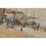 Frank Rousse (fl.1895-1917) Harbour scene with figures Indistinctly signed and dated, watercolour,