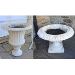 A Victorian white painted cast iron garden urn, of campana form with a part gadrooned body, 59cm