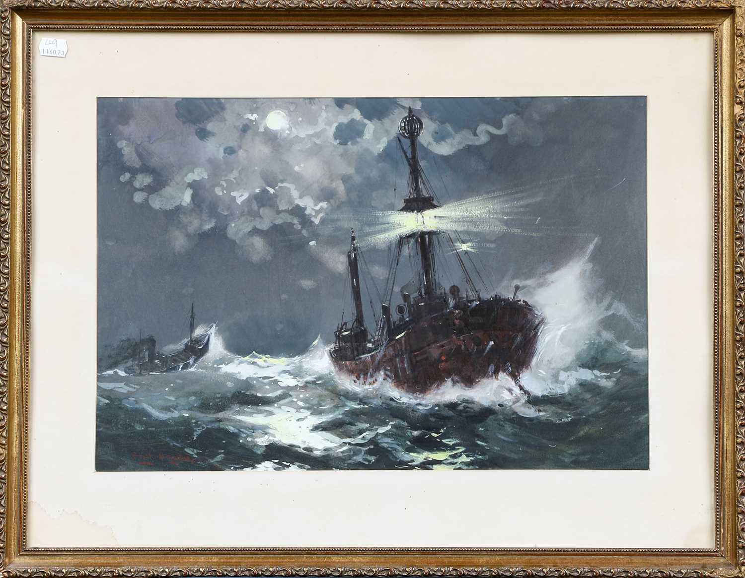 Frank Henry Mason (1876-1965) Two fishing boats on a rough sea Signed, watercolour and gouache, 34cm - Image 2 of 2