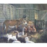 Norman R Coker (1927-2020) Donkey, hens and geese in a barn Signed, oil on canvas; together with