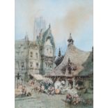 Paul Marny (1829-1914) The Marketplace, Werne Signed, watercolour, 29cm by 21.5cm
