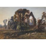 Bernard Evans RI (1848-1922) Abbey ruins with sheep at rest in foreground Signed, watercolour, 36.