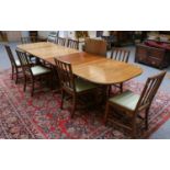 A Regency style mahogany four pillar dining table with additional leaf and clips, 408cm (extended)
