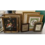 A group of decorative furnishing pictures and prints, including: a still life of flowers in an
