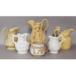 A collection of mainly English 19th century Drabware jugs, including: Ridgeway, Cobridge and