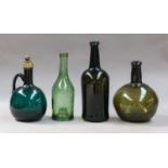 Early 18th century and later green glass bottles (4)Tallest - with numerous scratches to the body,