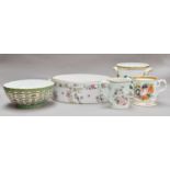 A collection of pottery and china including a Royal Crown Derby dressing table set, Sevres style