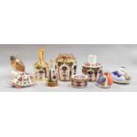 A collection of Royal Crown Derby Imari wares, including a ginger jar and cover, handbell, bottle