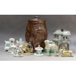 A collection of 19th century and later Staffordshire and continental pottery, including: pastille