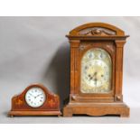 A German chiming table clock, circa 1900, movement chiming on four gong rods and striking a gong,