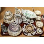 Two trays of 19th century English ceramics including Derby (a.f.)