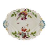 A Chelsea Porcelain Silver Shaped Dish, circa 1760, painted with exotic birds perched on fruiting