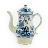 A Lowestoft Coffee Pot and Cover, circa 1770, of baluster form, painted in underglaze blue with