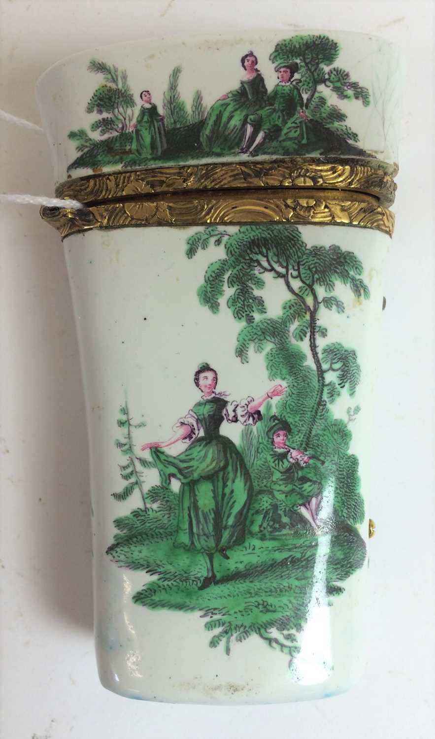 A South Staffordshire Enamel Etui, circa 1770, of rounded flared form, painted in green monochrome - Image 6 of 9