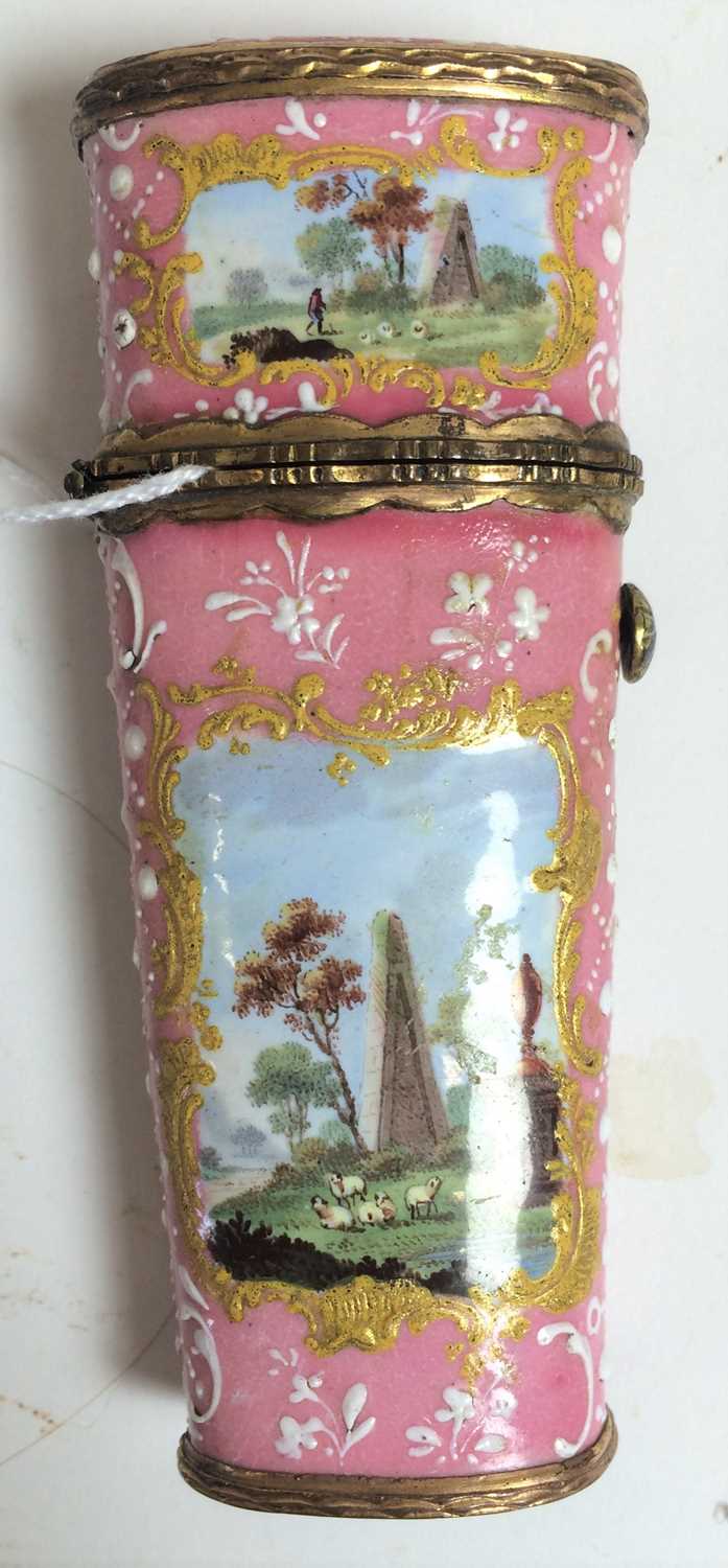 A South Staffordshire Enamel Etui, circa 1770, painted with classical landscapes within gold - Image 9 of 10