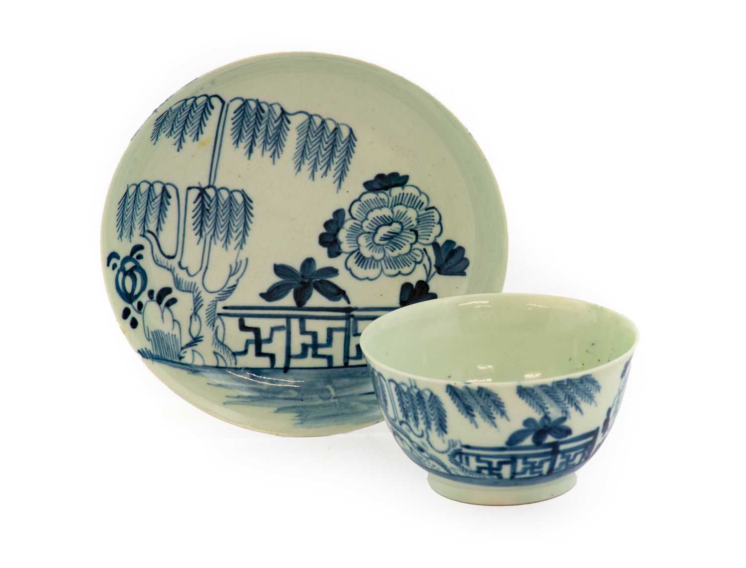 A Richard Chaffers Liverpool Porcelain Tea Bowl and Saucer, circa 1760, painted in underglaze blue