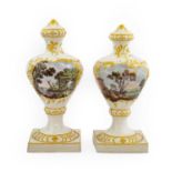 A Near Pair of South Staffordshire Enamel Vases, circa 1770, of urn shape, painted with figures in