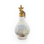 A South Staffordshire Enamel and Gilt Metal Mounted Scent Bottle, circa 1770, of flattened pear