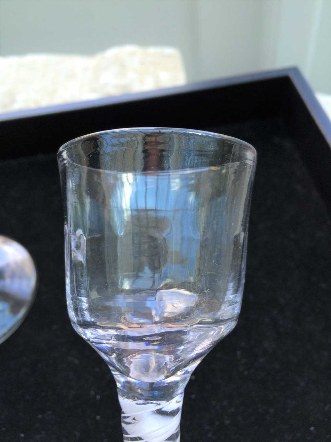 A Wine Glass, circa 1755, the semi-fluted ogee bowl engraved with fruiting vine on an opaque twist - Image 9 of 10