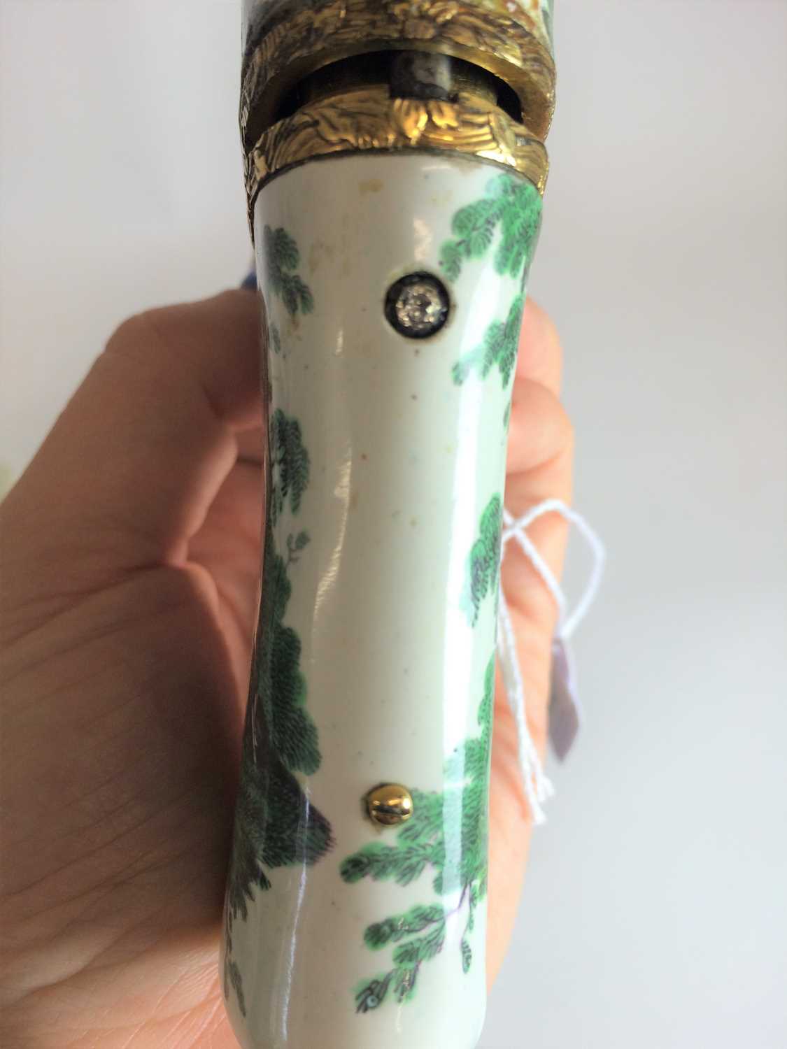 A South Staffordshire Enamel Etui, circa 1770, of rounded flared form, painted in green monochrome - Image 3 of 9